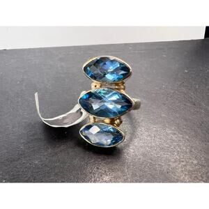 NEW Blue topaz triple marquise stone sterling silver ring size 6